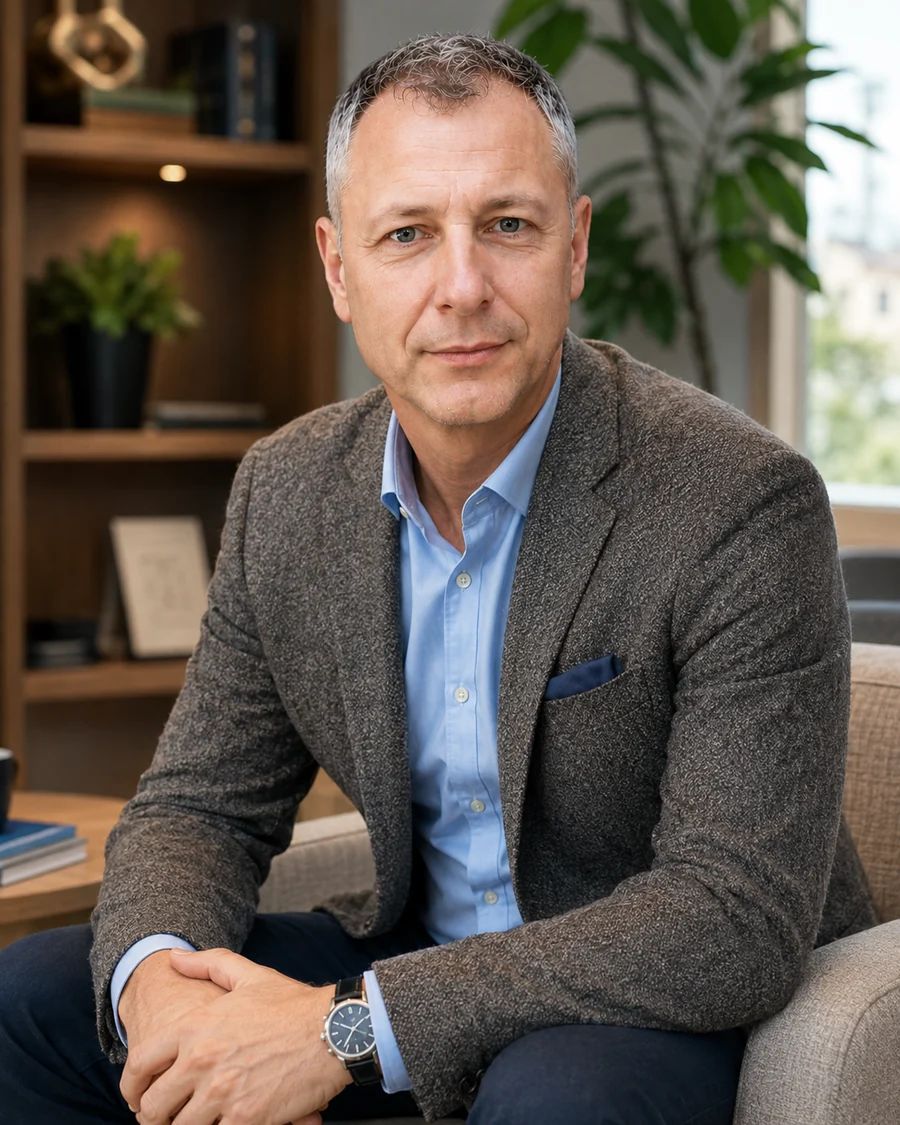 Tomasz Koptyra w brązowej marynarce — Koptyra Consulting