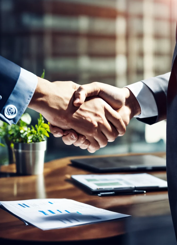 realistyczne zdjęcie przedstawiające uściśnięte ręce podczas audytu bhp, doradztwa